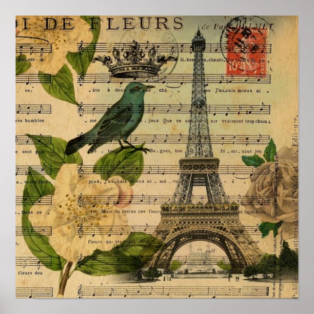 Poster notas musicais camellia french paris eiffel torre (Frente)