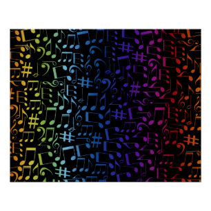 Pôster Notas Musicais Coloridas Dançantes Amantes da Músi