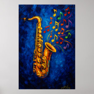 Poster Notas Musicais de Saxofone Colorido