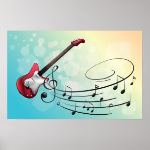 Poster Notas Musicais de Violão Elétrico