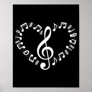 Poster Notas Musicais em Forma de Coração Amantes de Músi