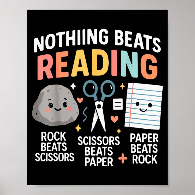 Poster Nothing Beats Reading Rock Paper Scissors Funny Bo (Frente)