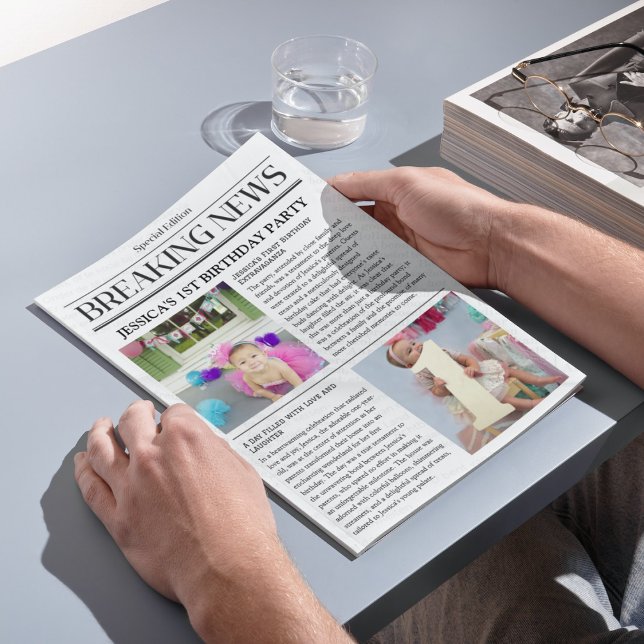 Poster Notícias de Última Hora Primeira Página Jornal de  (Breaking News Front Page Newspaper 1st Birthday Poster)