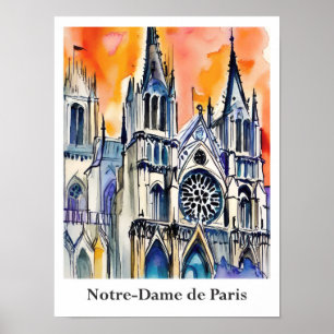 Poster Notre-Dame de Paris France Watercolor Viagem