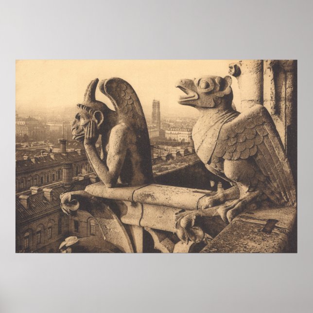 Poster Notre Dame Gargoyle por volta de 1900 (Frente)