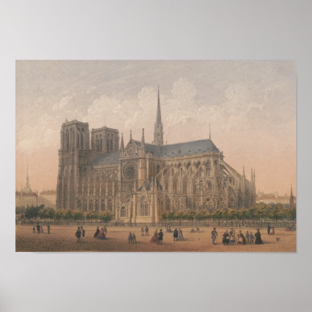 Poster Notre Dame, Paris Lithograph by Charles Rivière (Frente)