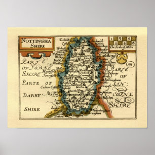 Poster Nottinghamshire County England Antigo Mapa Antiquá