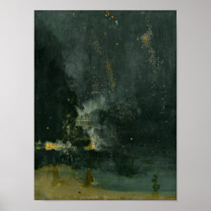 Poster Noturna em preto e Dourado - O Foguete Caindo