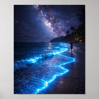 Pôster Noturno da Praia Bioluminiscente