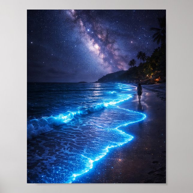 Pôster Noturno da Praia Bioluminiscente (Frente)