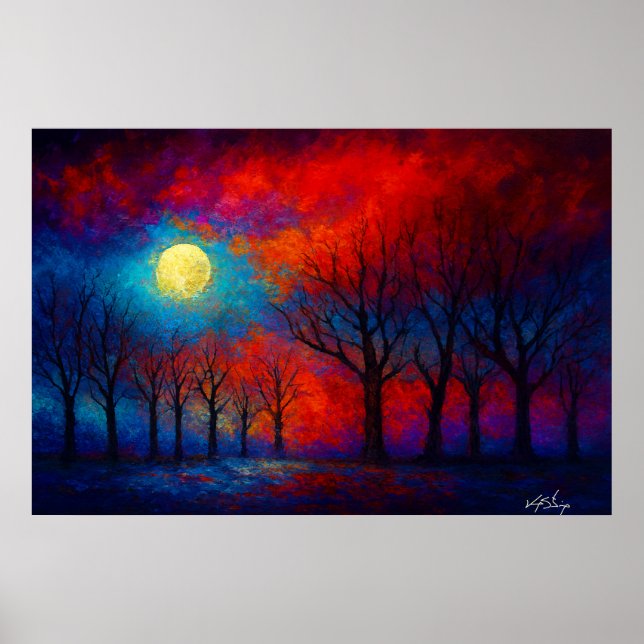 Poster Noturno em Carmesim e Cobalto (Frente)