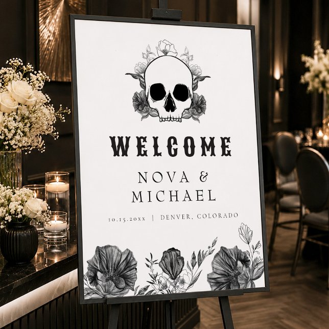 Poster NOVA Floral Gótico Caveira Até a Morte Casamento B (Criador carregado)