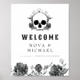 Poster NOVA Gothic Floral Skull Til Morte Casamento Bem-v