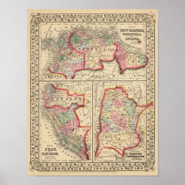 Pôster Nova Granada, Venezuela, Mapa da Guiana por Mitche (Frente)
