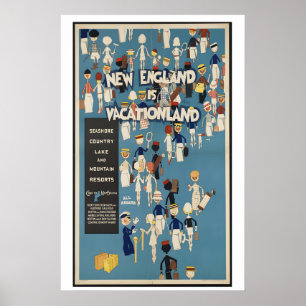 Poster Nova Inglaterra é Terra de Férias Cartaz de Viagem