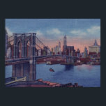 Poster Nova Iorque da Noite do Vintage Blue<br><div class="desc">Pop Art Style Manhattan Nova Iorque Trabalho de arte</div>