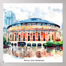 Poster Nova Iorque Detalhada Madison Square Garden Waterc