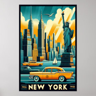 Poster Nova Iorque do Vintage 1955 Skyline
