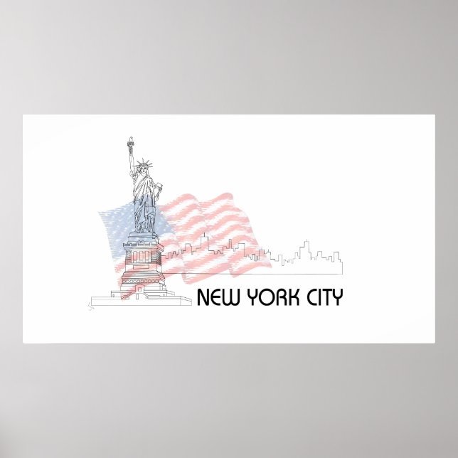 Poster Nova Iorque - Estátua da Liberdade - Gráfico de Ba (Frente)