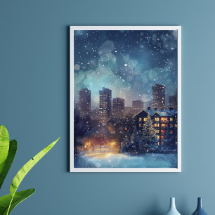 Pôster Nova Iorque ilustrativa na noite de neve