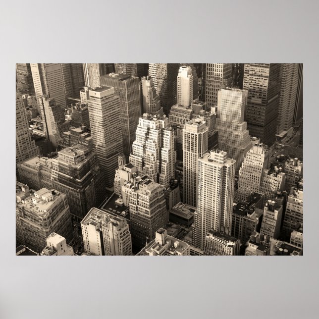 Poster Nova Iorque Manhattan - skyline aerial preto (Frente)