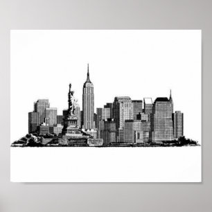 Poster Nova Iorque Manhattan Skyline - preto e branco