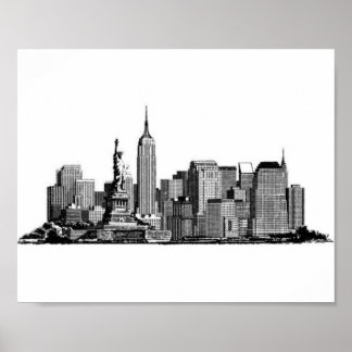 Poster Nova Iorque Manhattan Skyline - preto e branco