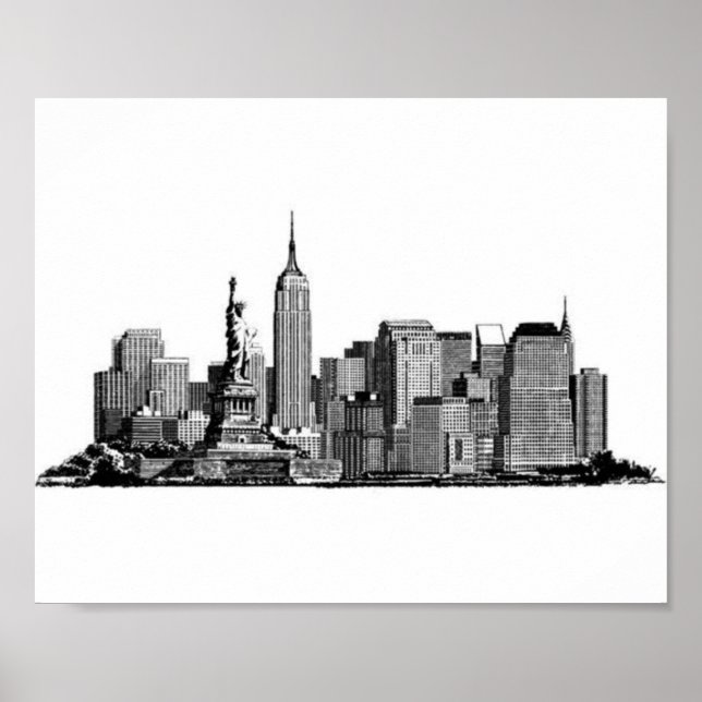 Poster Nova Iorque Manhattan Skyline - preto e branco (Frente)