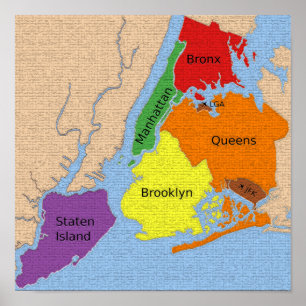 Poster Nova Iorque Map Boroughs Labels