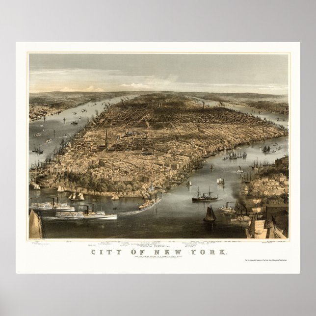 Poster Nova Iorque, Mapa Panorâmico NY - 1856 (Frente)