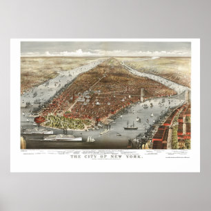 Poster Nova Iorque, Mapa Panorâmico NY - 1876