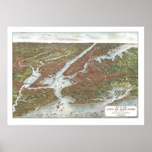 Pôster Nova Iorque, Mapa Panorâmico NY - 1907