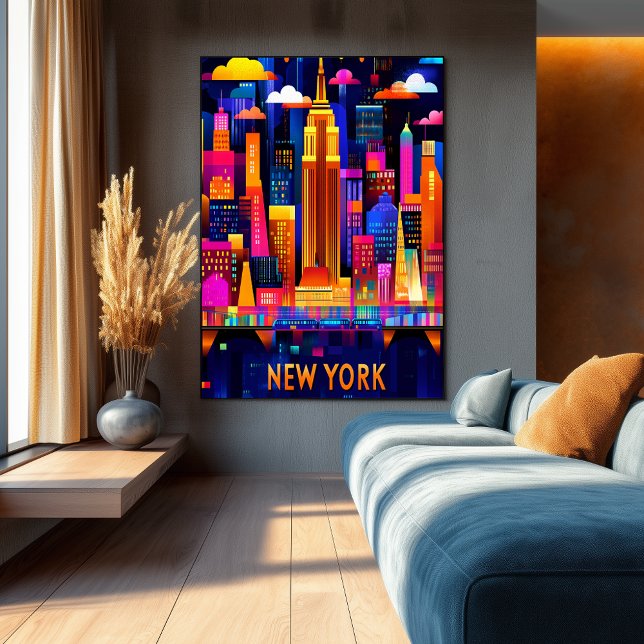 Poster Nova Iorque Neon Glow - Arte Geométrica Skyline (Criador carregado)