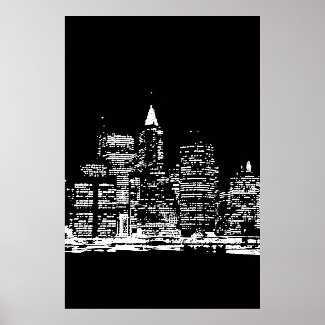 Poster Nova Iorque Panorâmica Preta e Branca (Frente)