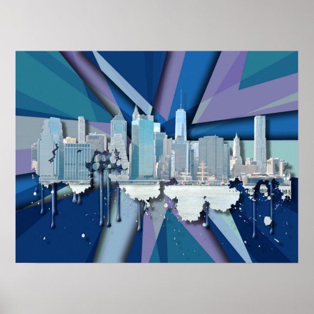 Poster Nova Iorque Skyline | Azul 3D (Frente)