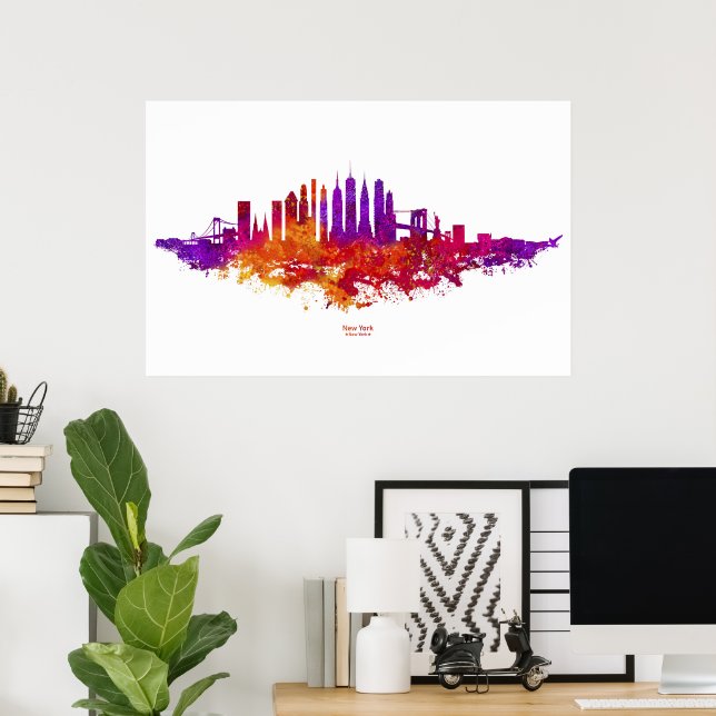 Poster Nova Iorque Skyline Watercolor em branco (Escritório em casa)