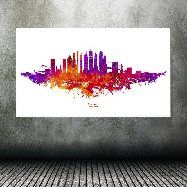 Poster Nova Iorque Skyline Watercolor em branco (New York City Skyline Watercolor on White. Poster)