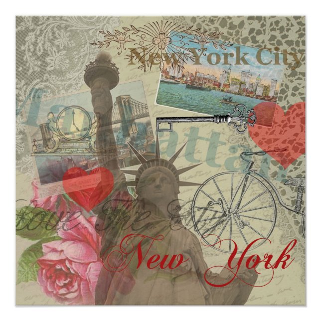 Pôster Nova Iorque Vintage Liberty Skyline - Símbolo de A (Frente)