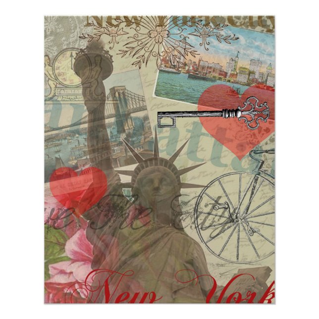 Pôster Nova Iorque Vintage Liberty Skyline - Símbolo de A (Frente)