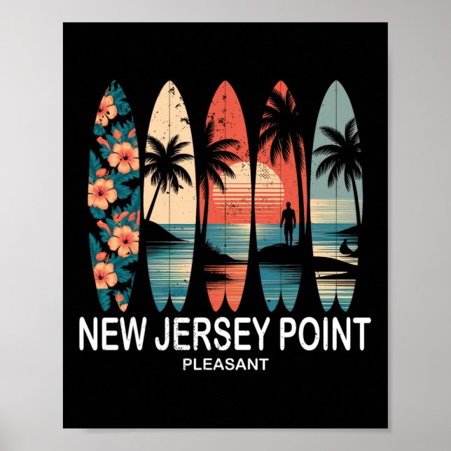 Poster Nova Jersey Point Pleasant Surfboard Surfing Retro (Frente)