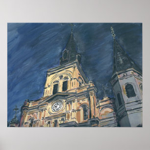 Pôster Nova Orleães Cathdedral na noite