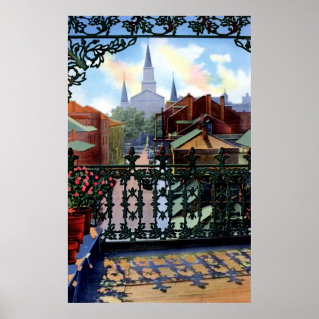 Poster Nova Orleans Louisiana Vieux Carre Balcony Cena (Frente)