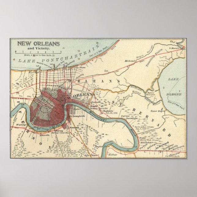 Pôster Nova Orleans MAp 1900 (Frente)