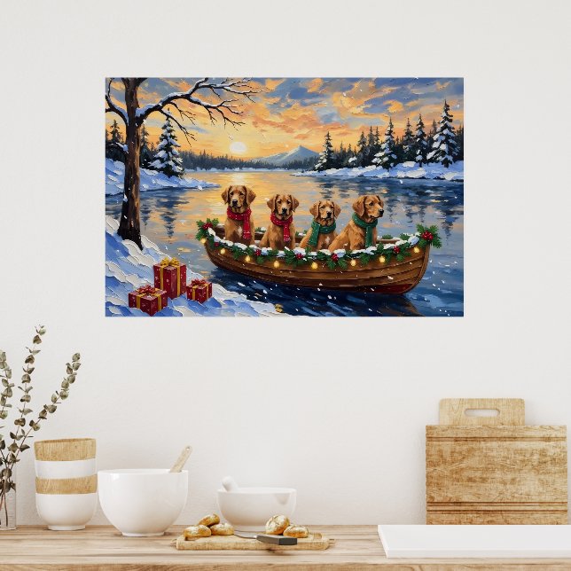 Poster Nova Scotia Duck Tolling Retriever Christmas Boat  (Cozinha)