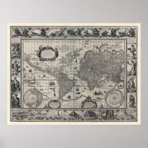Pôster Nova Tóncio Terrarum, 1606 Mapa Mundial Antiquado
