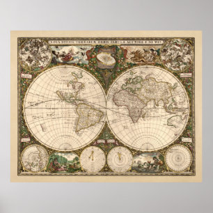 Pôster Nova Totius Terrarum Orbis Tabula (F. de Wit)