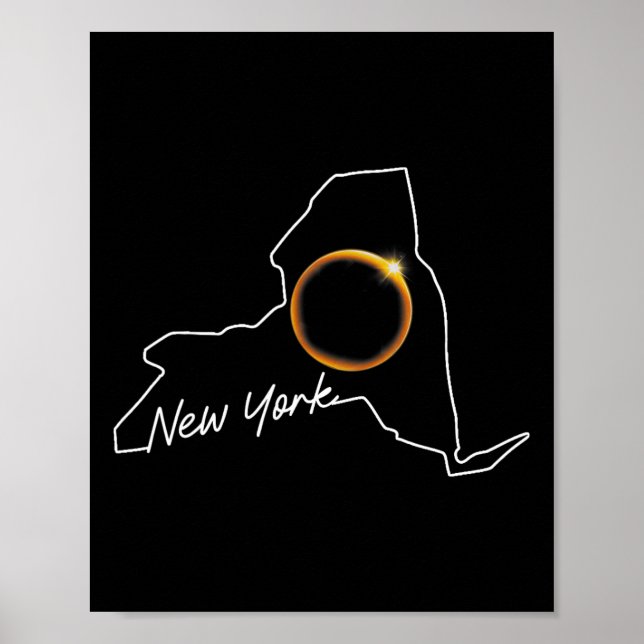 Poster Nova York 8 de Abril Eclipse Solar Total Mapa EUA  (Frente)
