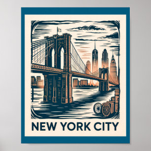 Poster Nova York Cidade Ponte de Brooklyn Bold Retro Hori