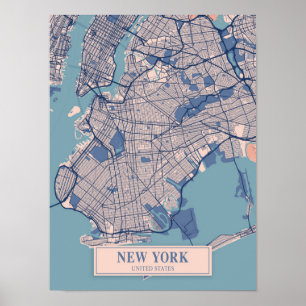 Poster Nova York Estados Unidos Mapa da Cidade Ventilada