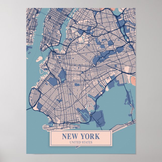 Poster Nova York Estados Unidos Mapa da Cidade Ventilada  (Frente)